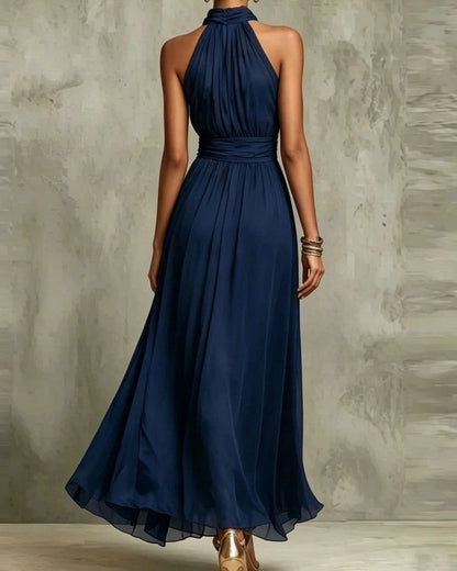 Eloria Halter Neck Pleated Maxi Dress
