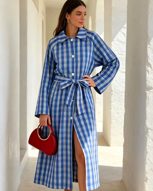 Elvara Gingham Belted Button-Up Dress