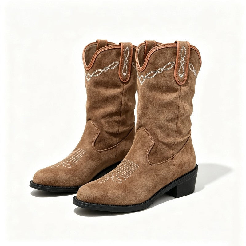 Frances Suede Western Mid-Calf Boots
