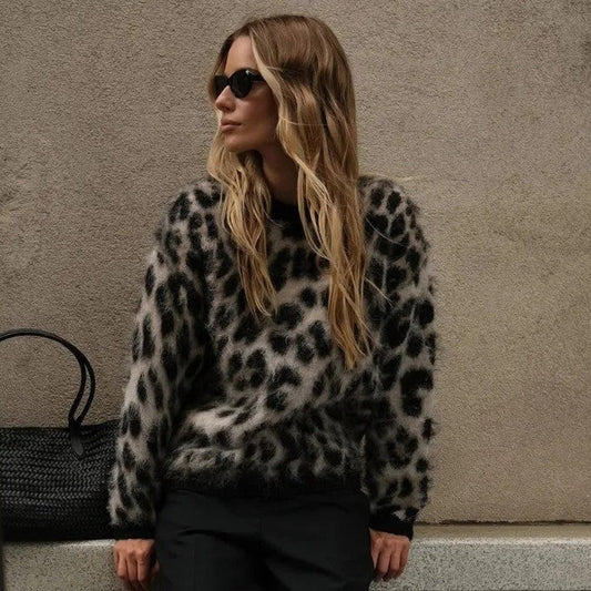 Greta Fuzzy Leopard Knit Sweater