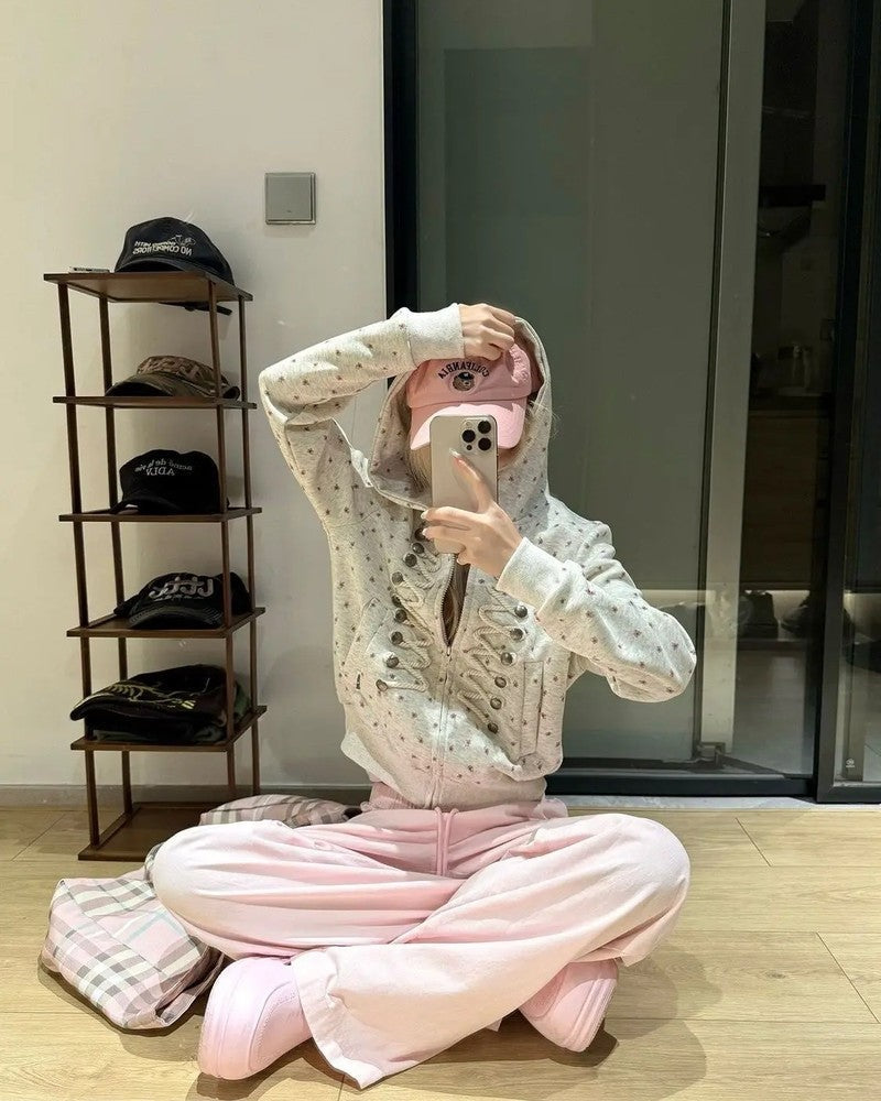 Hannah Embroidered Lace-Up Hoodie Jacket
