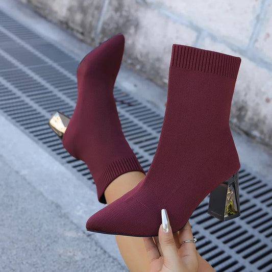 Helene Knit Block Heel Ankle Boots