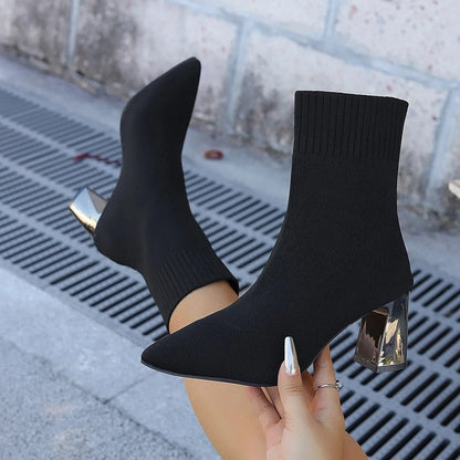 Helene Knit Block Heel Ankle Boots