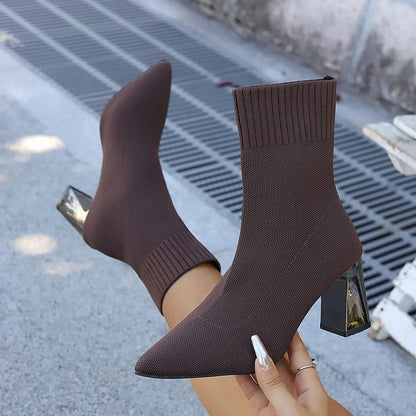 Helene Knit Block Heel Ankle Boots