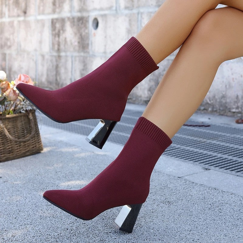 Helene Knit Block Heel Ankle Boots