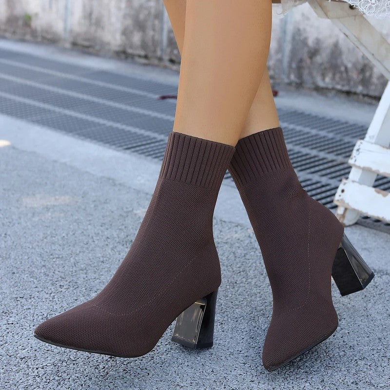 Helene Knit Block Heel Ankle Boots