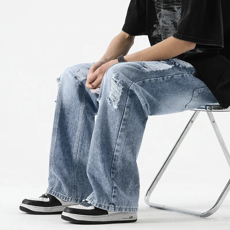 Lazvik Relaxed Distressed Wide-Leg Jeans