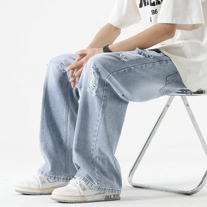 Lazvik Relaxed Distressed Wide-Leg Jeans