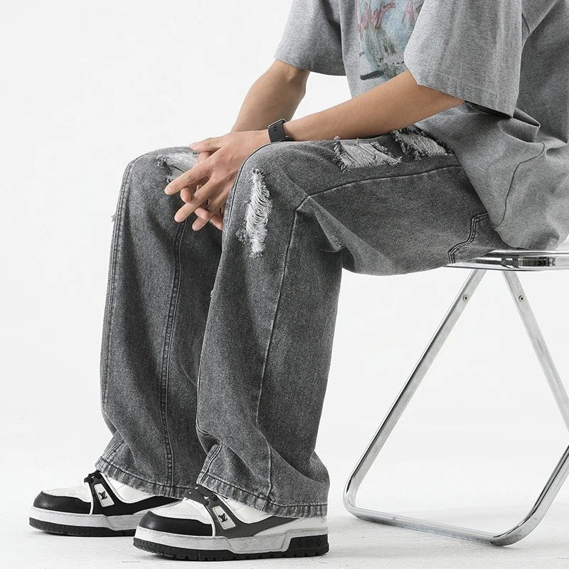 Lazvik Relaxed Distressed Wide-Leg Jeans