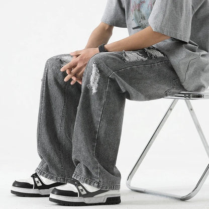 Lazvik Relaxed Distressed Wide-Leg Jeans