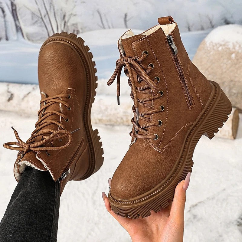 Leah Lace-Up Side Zip Ankle Boots