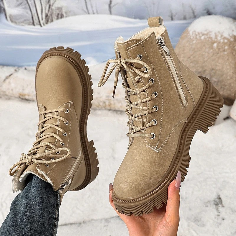 Leah Lace-Up Side Zip Ankle Boots