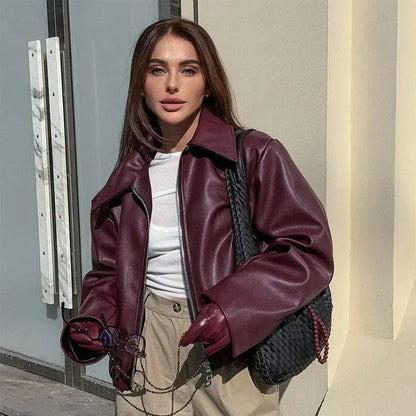 Lena Oversized Faux Leather Zip Jacket