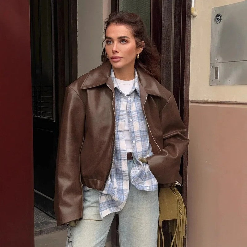 Lena Oversized Faux Leather Zip Jacket