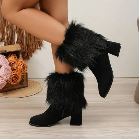 Lily Faux Fur Block Heel Boots