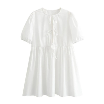 Louise Tie Front Puff Sleeve Mini Dress