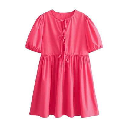 Louise Tie Front Puff Sleeve Mini Dress