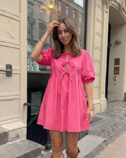 Louise Tie Front Puff Sleeve Mini Dress