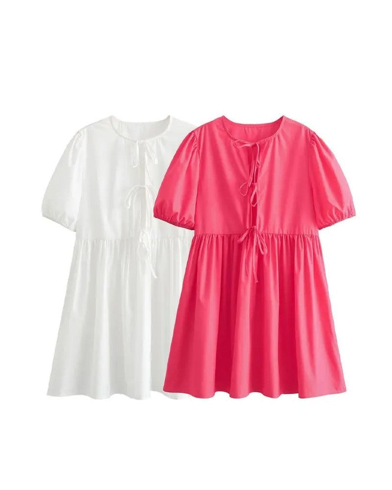 Louise Tie Front Puff Sleeve Mini Dress