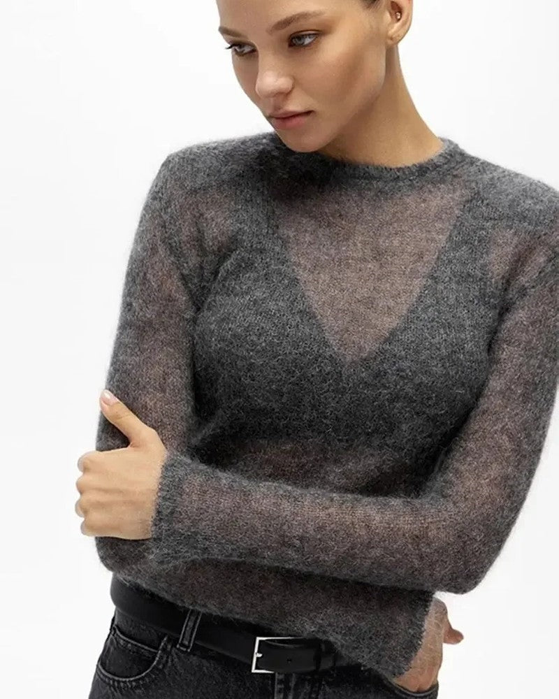 Lucia Sheer Cropped Knit Sweater