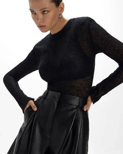 Lucia Sheer Cropped Knit Sweater