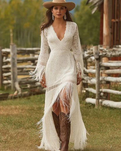 Lucy Lace Fringe Maxi Dress