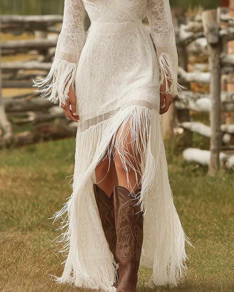 Lucy Lace Fringe Maxi Dress