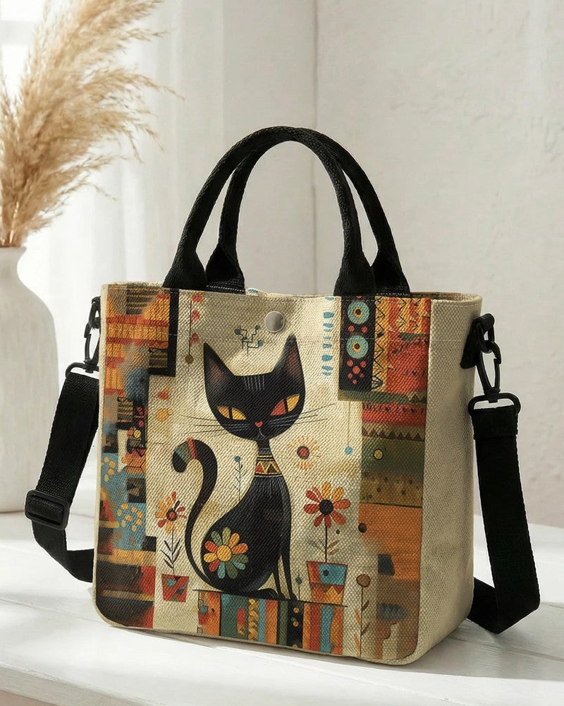 Lunari Canvas Cat Print Tote Bag