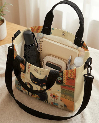 Lunari Canvas Cat Print Tote Bag