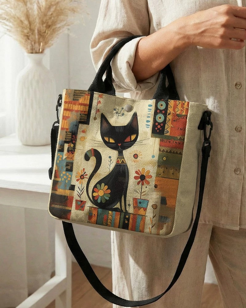 Lunari Canvas Cat Print Tote Bag