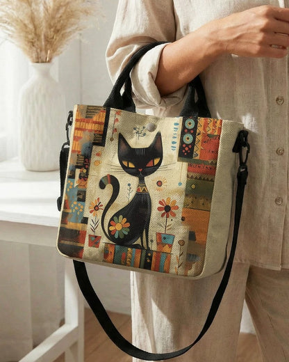 Lunari Canvas Cat Print Tote Bag