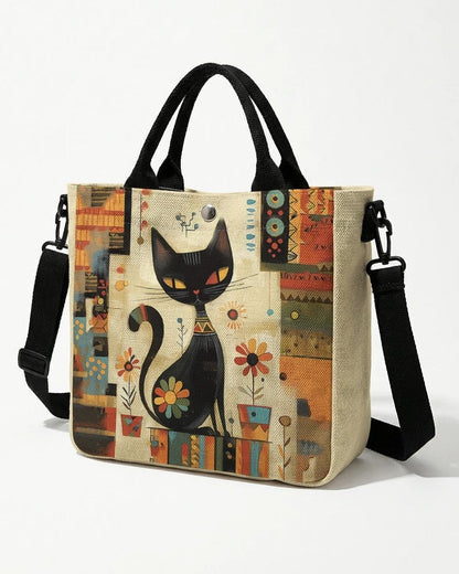 Lunari Canvas Cat Print Tote Bag