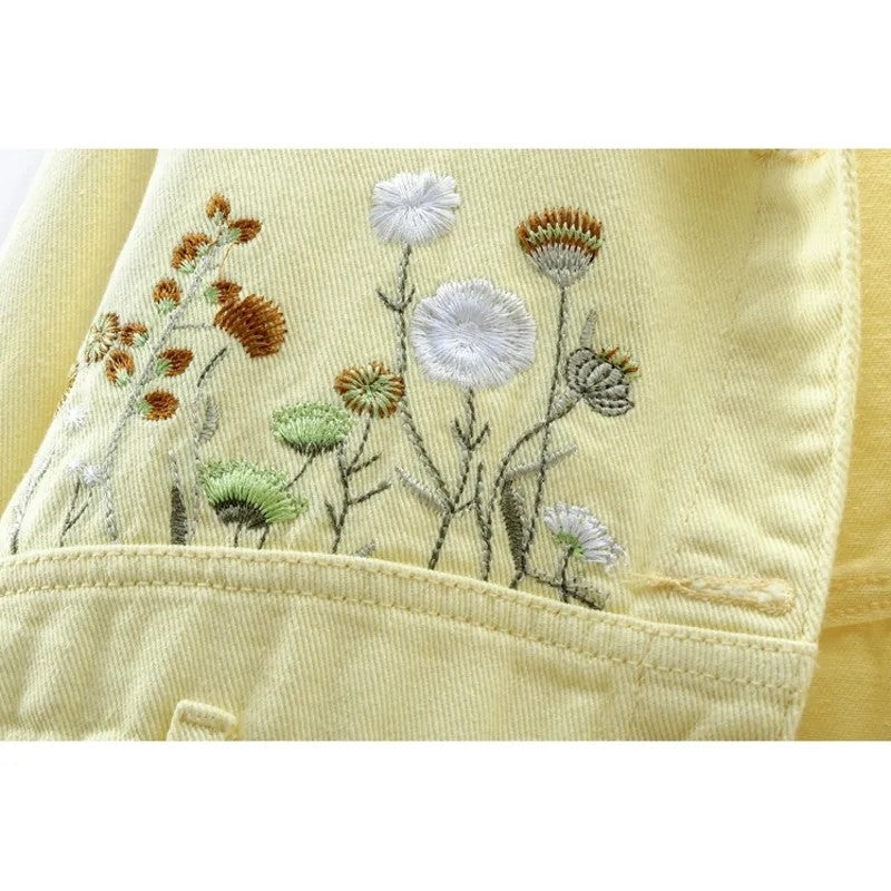 Lunelle Cropped Floral Embroidered Denim Jacket