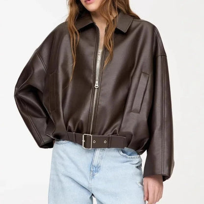 Lunelle Relaxed Belted Faux Leather Jacket