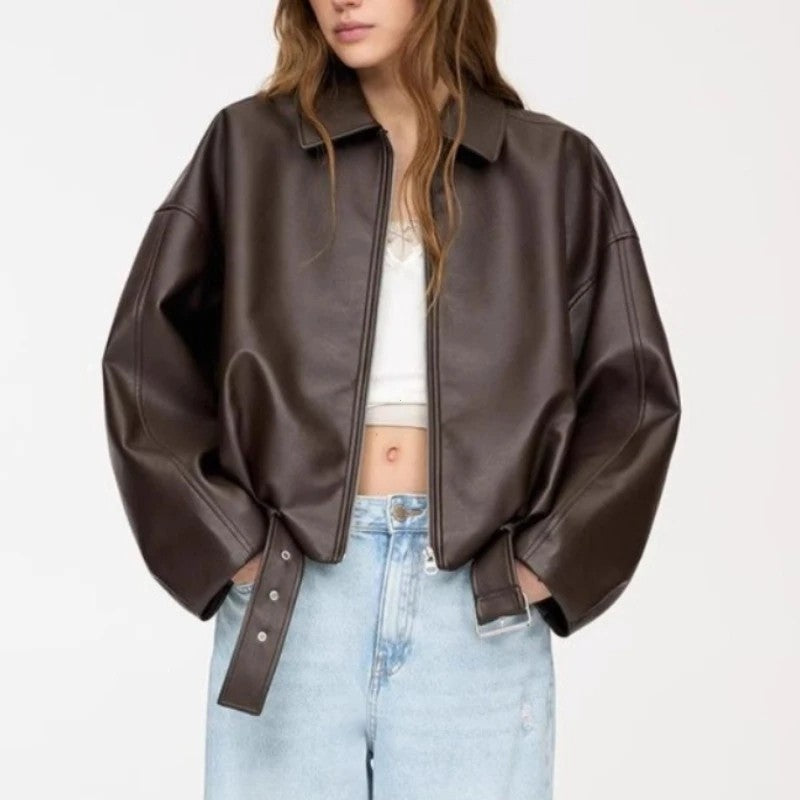 Lunelle Relaxed Belted Faux Leather Jacket