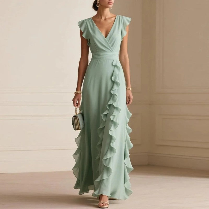 Luniva Ruffled V-Neck Maxi Dress