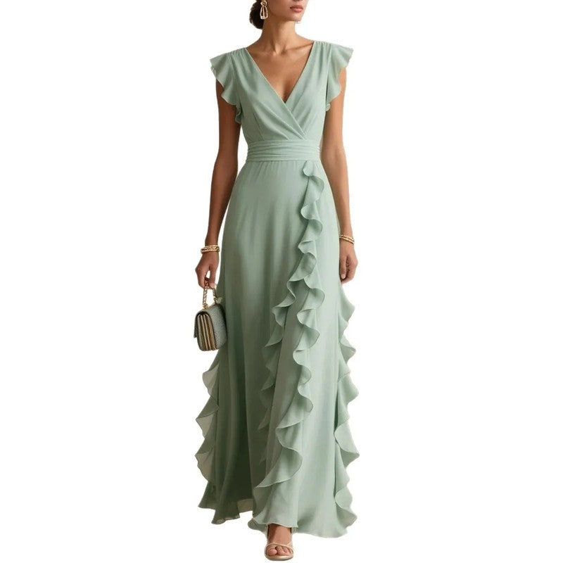 Luniva Ruffled V-Neck Maxi Dress
