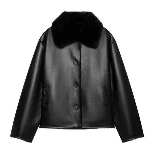Marcellis Faux Shearling Collar Leather Jacket