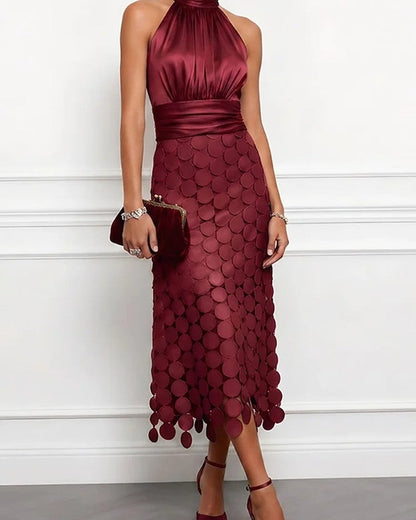 Marenza Halter Satin Midi Dress