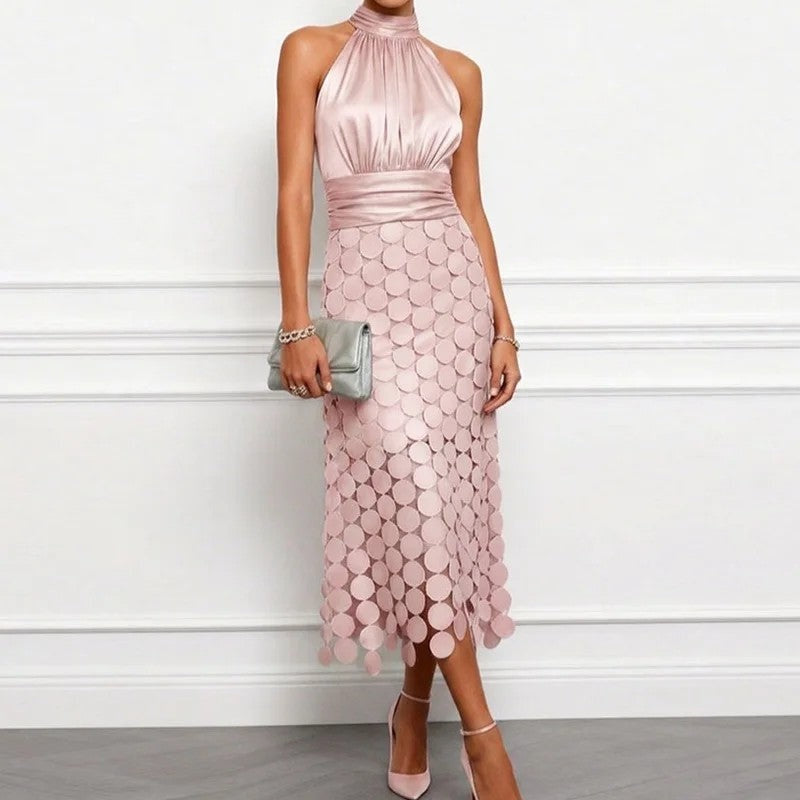 Marenza Halter Satin Midi Dress