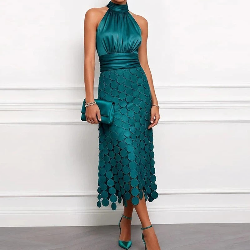 Marenza Halter Satin Midi Dress