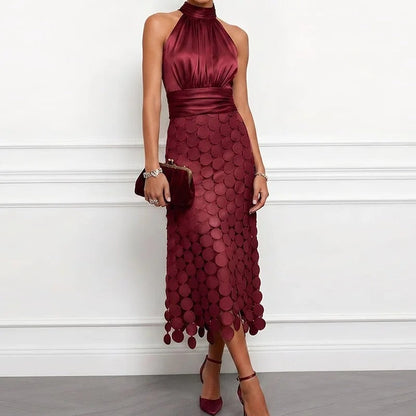Marenza Halter Satin Midi Dress