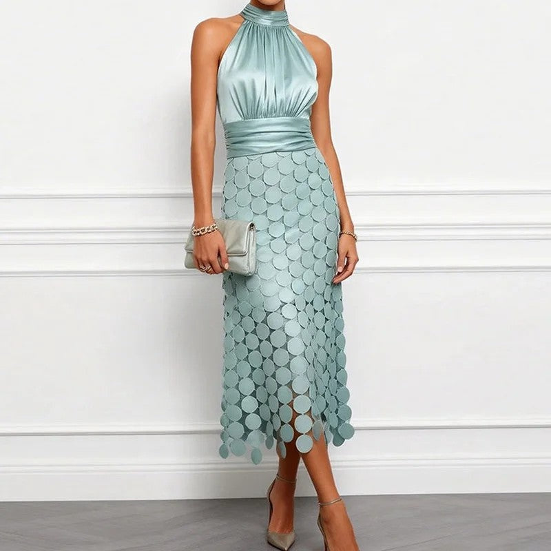 Marenza Halter Satin Midi Dress