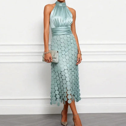 Marenza Halter Satin Midi Dress