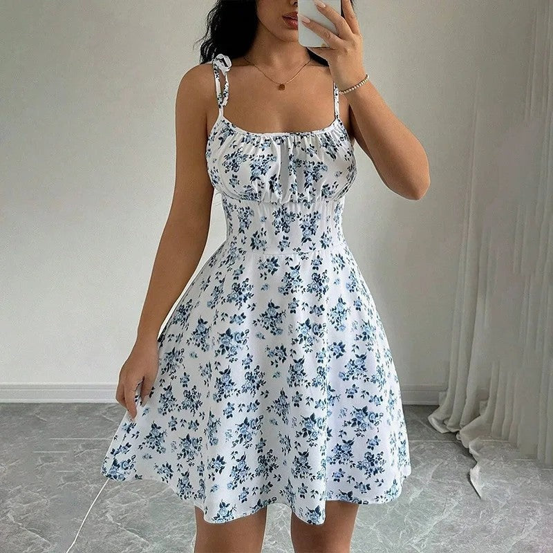 Mariel Ruched Tie-Strap Floral Sundress