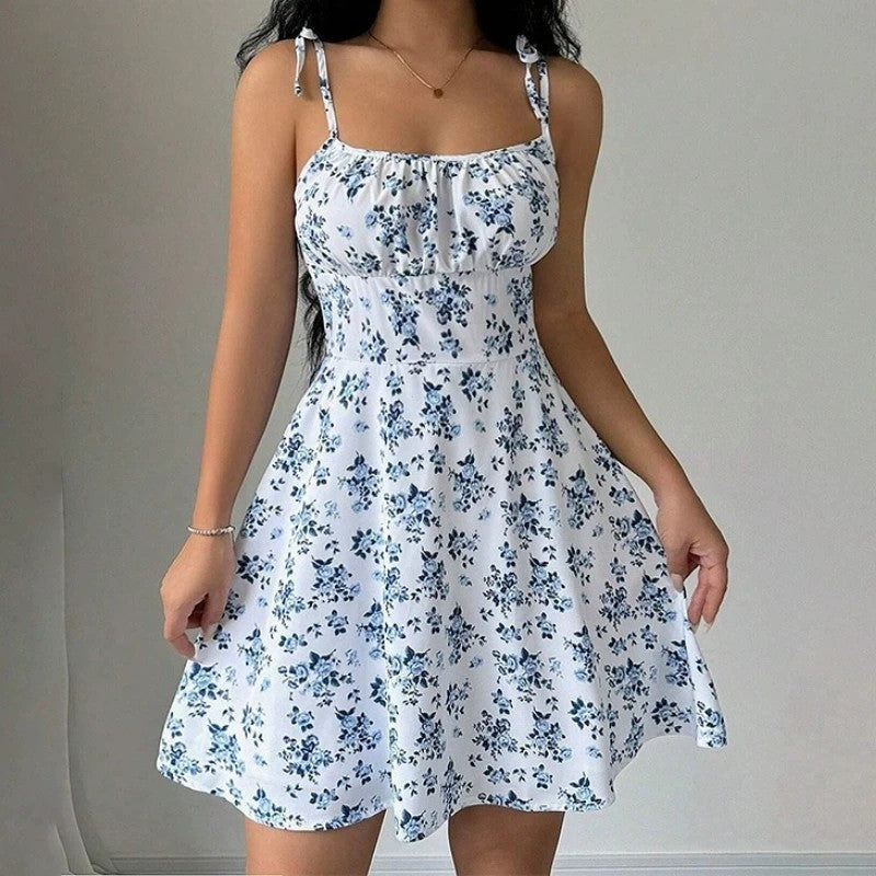 Mariel Ruched Tie-Strap Floral Sundress