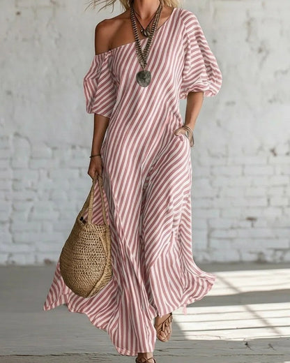 Marisol Relaxed Stripe Off-Shoulder Maxi Dress