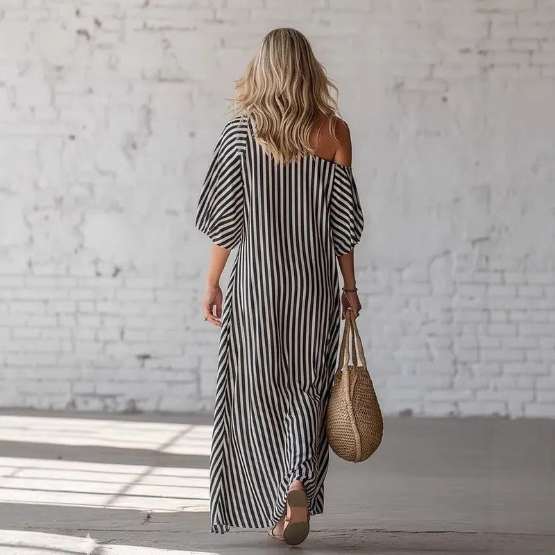 Marisol Relaxed Stripe Off-Shoulder Maxi Dress