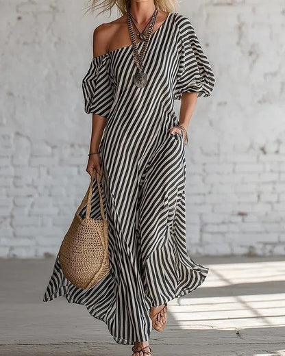Marisol Relaxed Stripe Off-Shoulder Maxi Dress