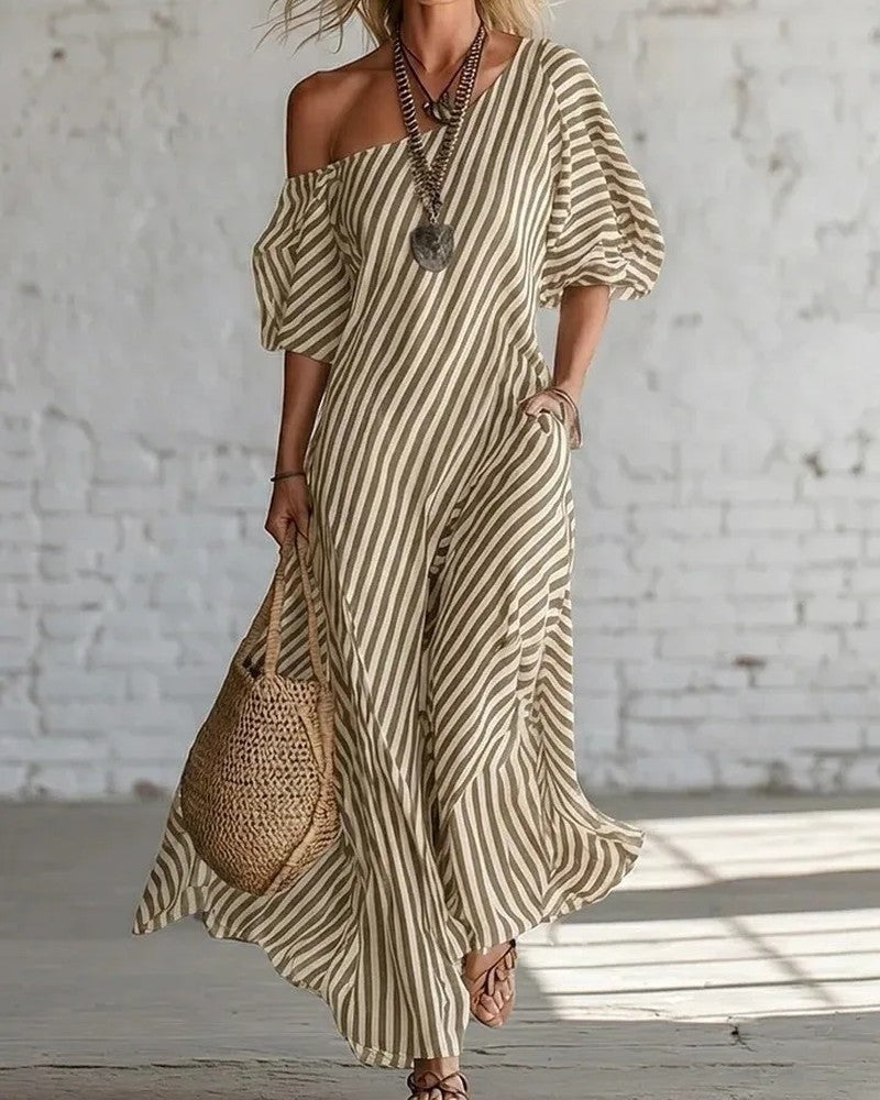 Marisol Relaxed Stripe Off-Shoulder Maxi Dress